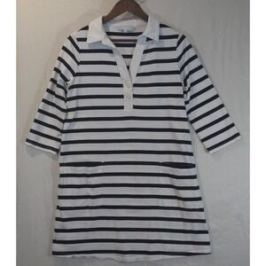 The Nines by Hatch Striped Cotton Polo T-Shirt Dress Black White M